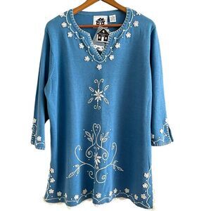 New Storybook Knits Sweater plus size 1X Embroidered Cottagecore Beaded